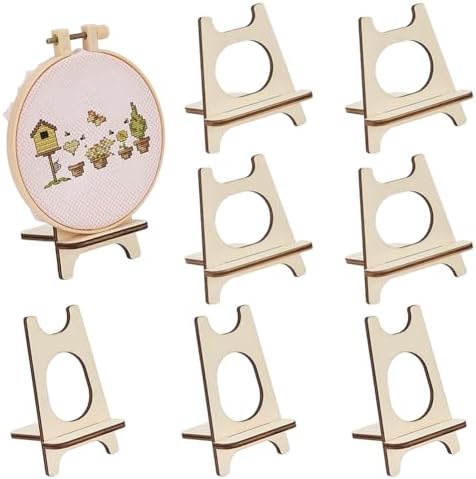 BENECREAT 8 Set Mini Easels 2 Styles Almond White Wooden Display Stands