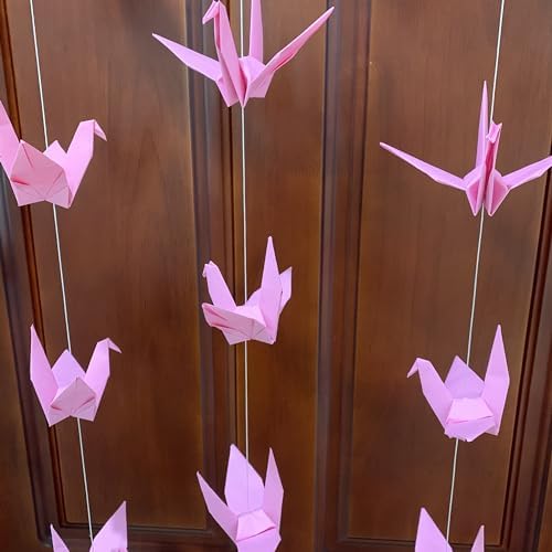 YMASELA Large Pink Origami Crane Hanging Garland 53ft X4 Strings