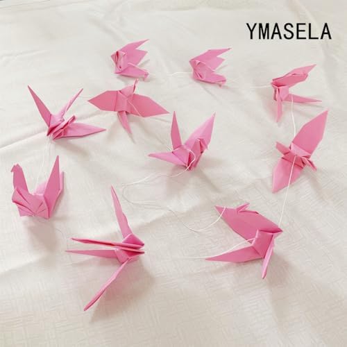 YMASELA Large Pink Origami Crane Hanging Garland 53ft X4 Strings