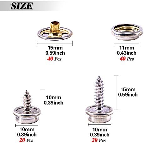 Glarks 120-Pieces Marine Grade Snap Fastener Kit with Setting Tool - Silver