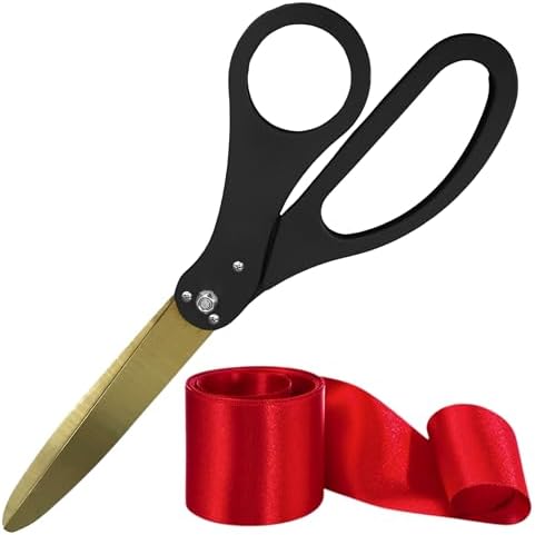 25 Inch Black Scissors with Red Ribbon for Ribbon Cutting Ceremony