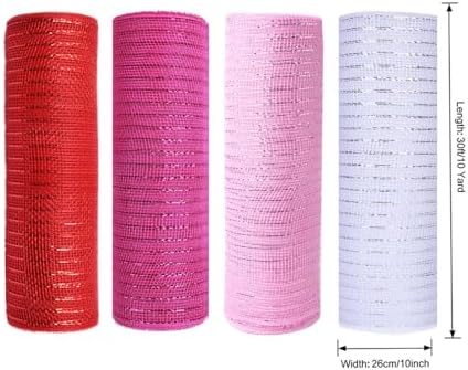 4 Rolls Deco Mesh Ribbon for Valentine Wreath Making Supplies