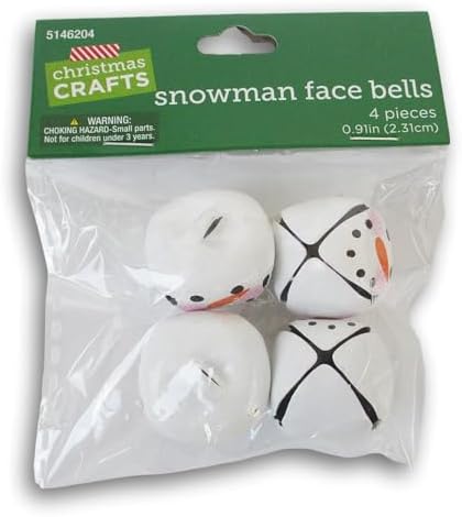 Snowman Jingle Bells - Painted Face White - 4 Pack