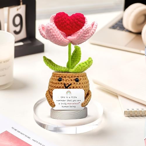 Gossby Handmade Positive Heart Flower Crochet Decor
