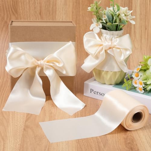 4 Inch Double Face White Satin Ribbon for Wedding Gift Wrapping