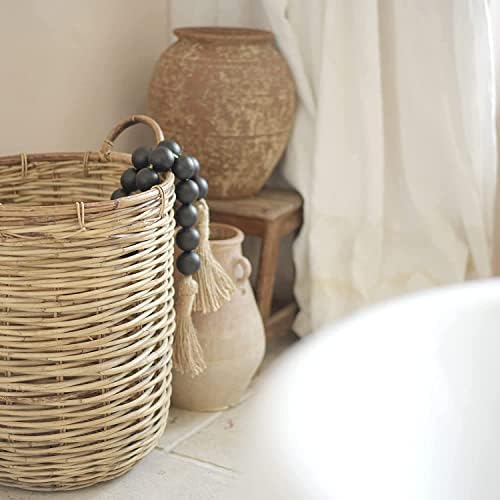 Farmhouse Wood Beads Garland with Tassels Black