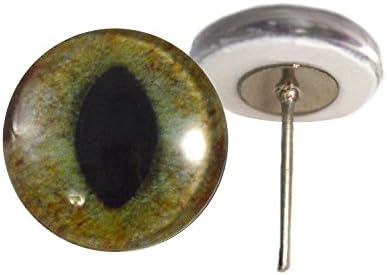Realistic Green Gray Cat Glass Eyes on Wire Pin Posts 14mm