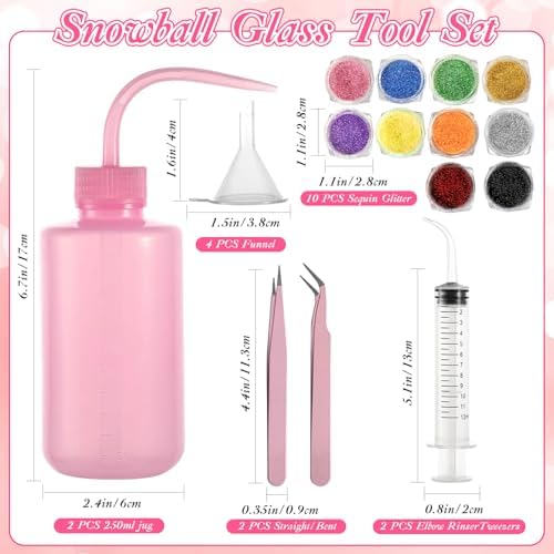 20 Pcs Snow Globe Tumbler Kit with Glitter Funnel Tweezers Syringe Plastic Bottle