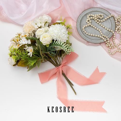 3 Rolls Blush Pink Chiffon Ribbon with Frayed Fringe