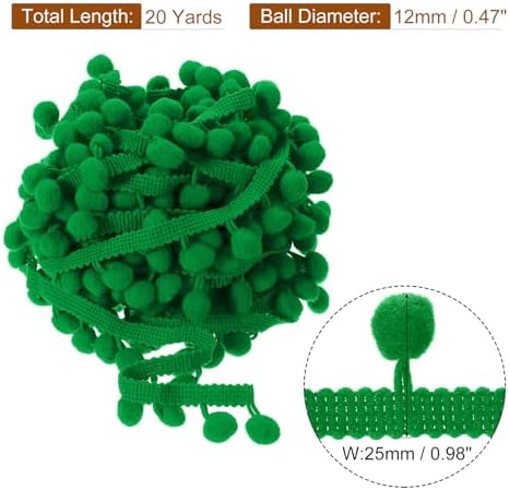 Uxcell Pom Pom Ball Fringe Trim 20 Yards Dark Green