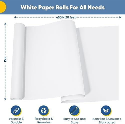 Donyang White Kraft Paper Roll 15 x 450 for Crafts and Wrapping