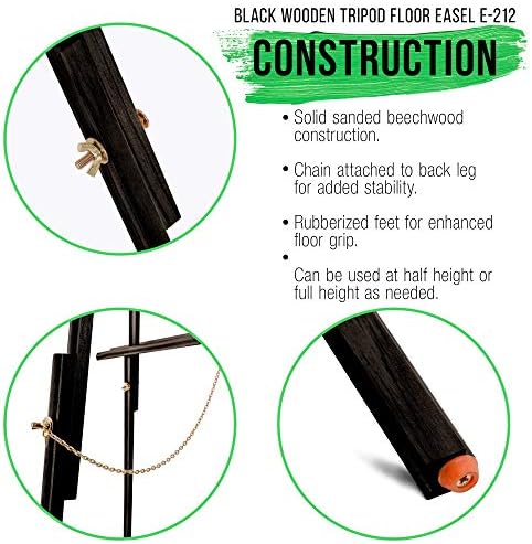US Art Supply 64 Inch Black Wooden Easel Stand 12 Pack