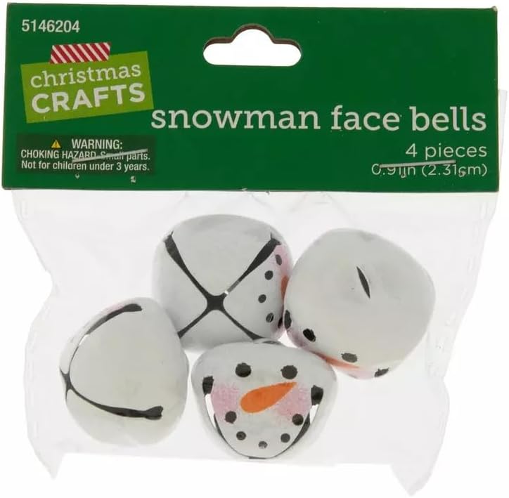 Snowman Jingle Bells - Painted Face White - 4 Pack