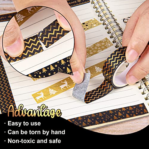 Whaline 12 Rolls Christmas Washi Tape Black Gold
