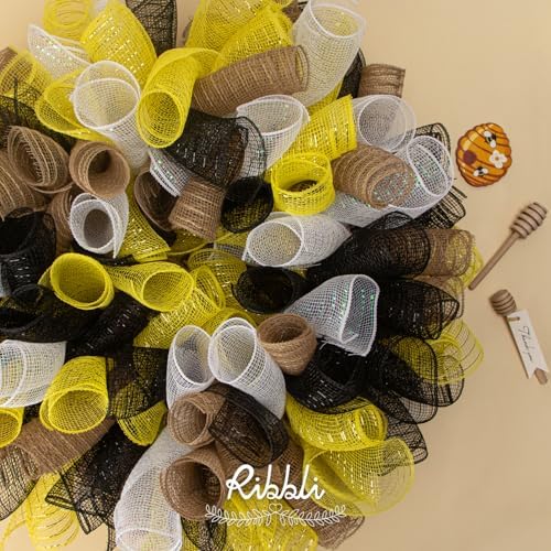 Ribbli 2 Rolls Black Mesh Ribbon 10 Inch x 30 Feet