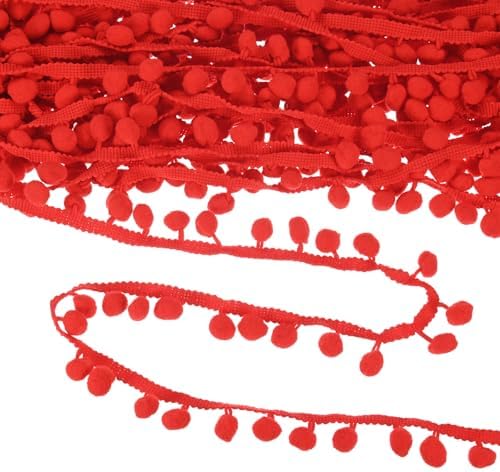 Pom Pom Ball Fringe Trim Ribbon 20 Yards Dark Red