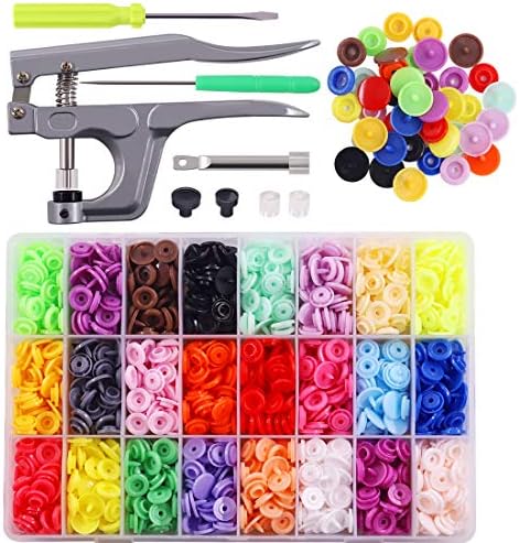 Glarks 384Pcs Snaps Plastic Buttons with Pliers Set for Sewing Crafts