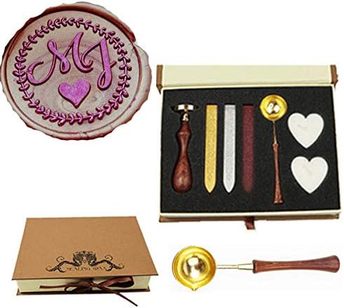 CTEB Custom Two Letters Monogram Heart Wreath Wax Seal Stamp Kit