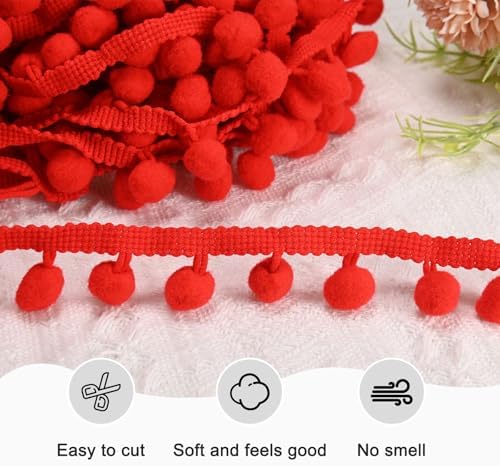 Pom Pom Ball Fringe Trim Ribbon 20 Yards Dark Red
