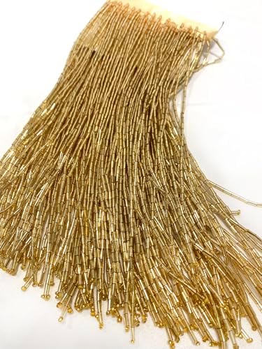 12 Inches Gold Luxury Glass Beaded Lace Trim with Tassel Fringe