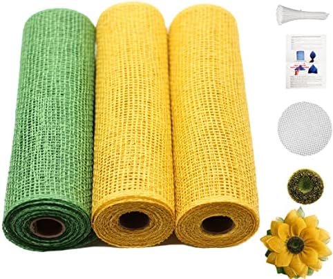 Tyoungg 3 Rolls Poly Burlap Mesh Kit for Sunflower Wreath DIY