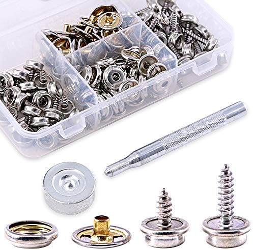 Glarks 120-Pieces Marine Grade Snap Fastener Kit with Setting Tool - Silver