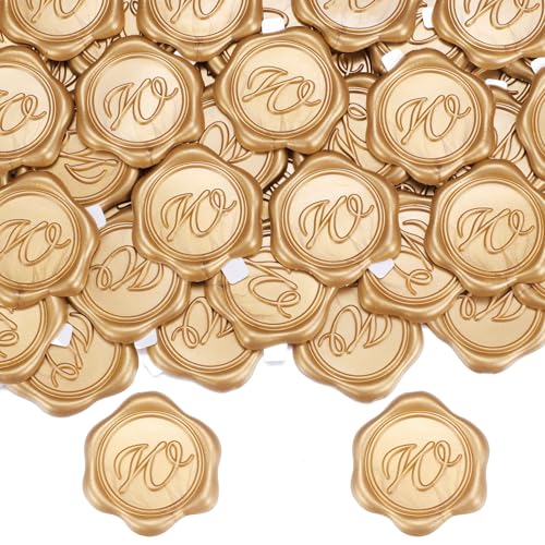 Yoption Wax Seal Stickers 50 Pcs Light Gold Initial Alphabet Envelope Seals