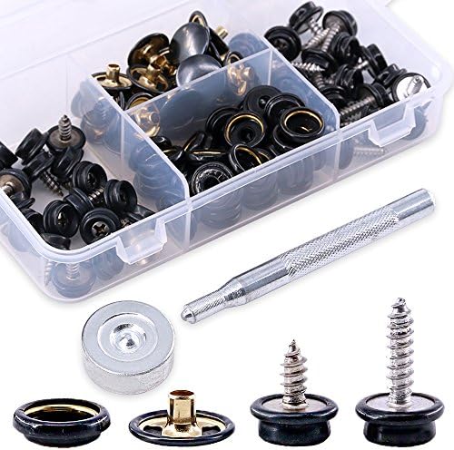 Glarks 120-Pieces Marine Grade Snap Fastener Kit - Black