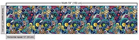 Ambesonne Space Fabric by the Yard Abstract Cartoon Astronomical Decor