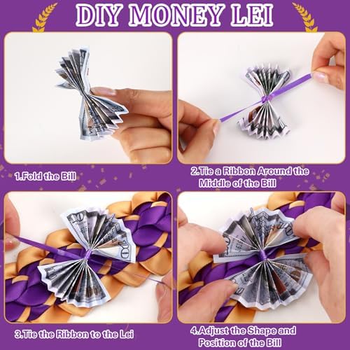 JUNEBRUSHS Graduation Leis 2025 Gold Purple Ribbon Set