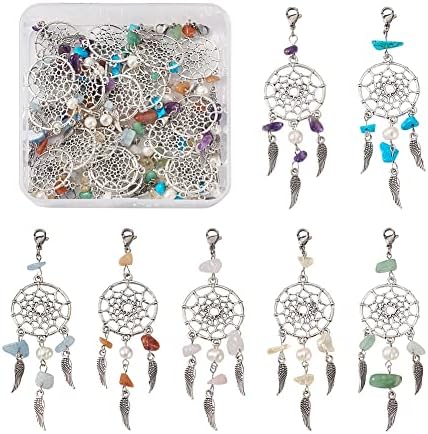 KISSITTY 28pcs Dream Catcher Charms with Gemstone and Pearl Beads