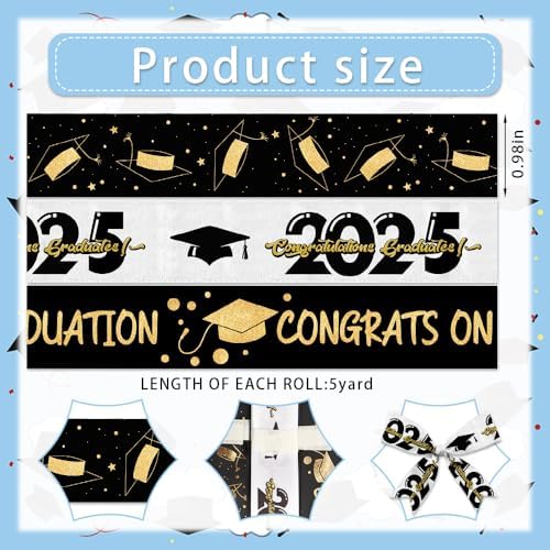 3 Pack Graduation Decor Ribbons with Congratulations Text