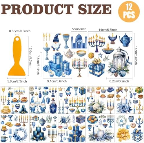 AHANDMAKER 12 Sheet Chanukah Iron-on Transfer Stickers