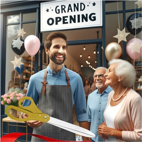 Gold Grand Opening Ceremony Kit with 25 Inch Scissors and Red Ribbon