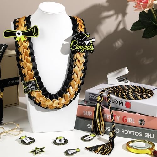 JUNEBRUSHS 16 Pcs 2025 Graduation Ribbon Lei Set