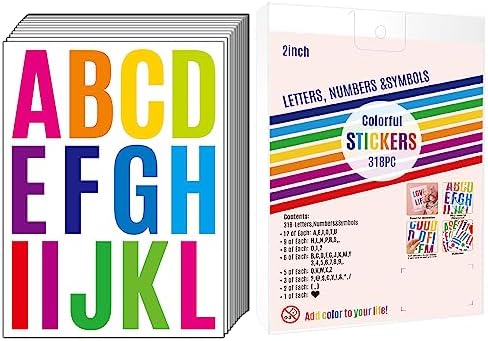 318Pcs 2 Inch Vinyl Letter Numbers Stickers for Bulletin Boards and Scrapbooking