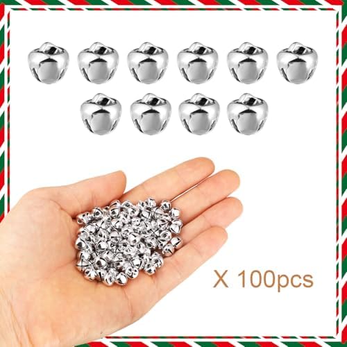 100pcs Jingle Bells for Crafting and Holiday Decorations Silver