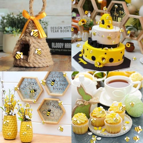 120Pcs Bumble Bee Decor Resin Charms for DIY Crafts