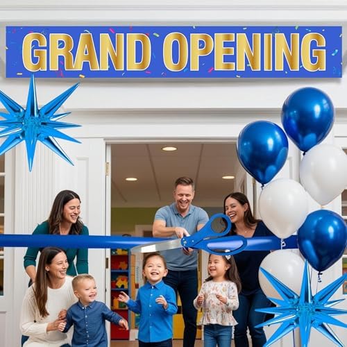 Blue Ribbon Cutting Ceremony Kit - 25 Inch Scissors Balloons Banner