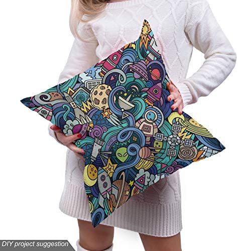 Ambesonne Space Fabric by the Yard Abstract Cartoon Astronomical Decor