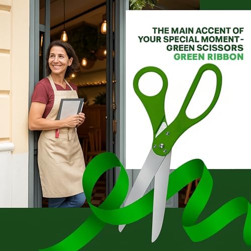 25 Inch Giant Scissors with Green Ribbon Cutting Ceremony Kit