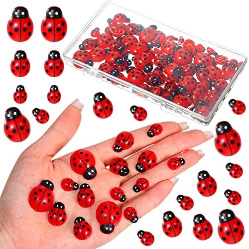 Hicarer 100 Pieces Resin Ladybug Embellishments