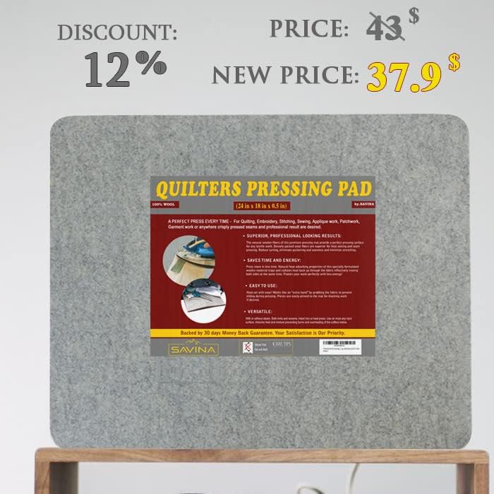 Wool Pressing Pad 24x18 Inches for Quilting and Ironing