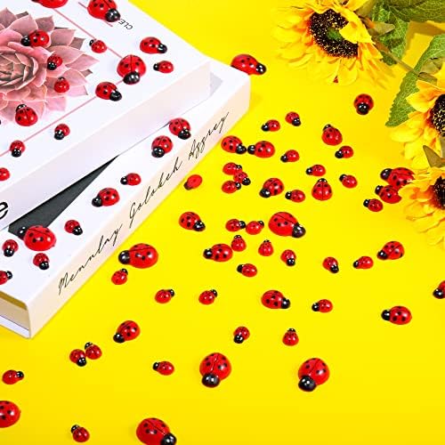 Hicarer 100 Pieces Resin Ladybug Embellishments