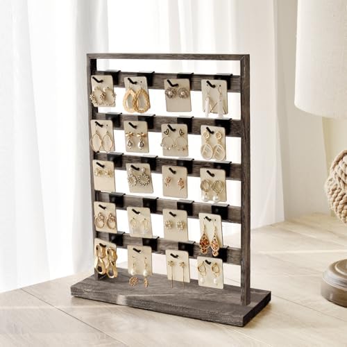 Ikee Design 5 Tiers Wooden Jewelry Display Rack with 20 Removable Metal Hooks