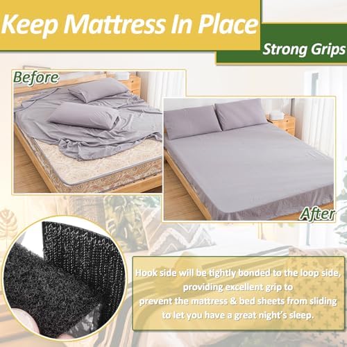 TEUVO Non Slip Mattress Grips Hook and Loop Tape Strips