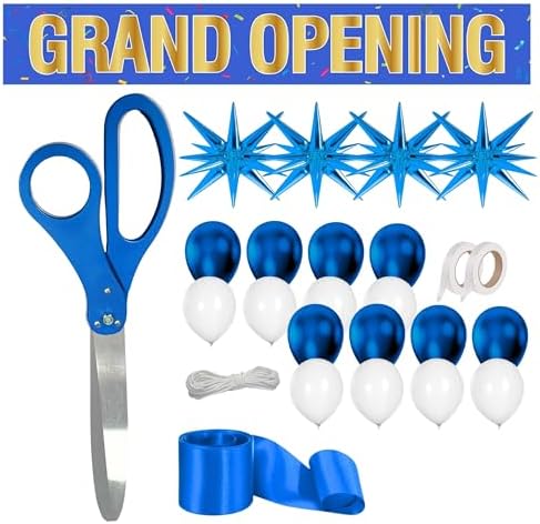 Blue Ribbon Cutting Ceremony Kit - 25 Inch Scissors Balloons Banner