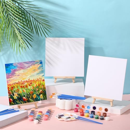 Qilery 12 Set Acrylic Paint Kit Mini Canvas with Easel and Brushes