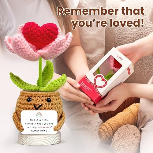 Gossby Handmade Positive Heart Flower Crochet Decor
