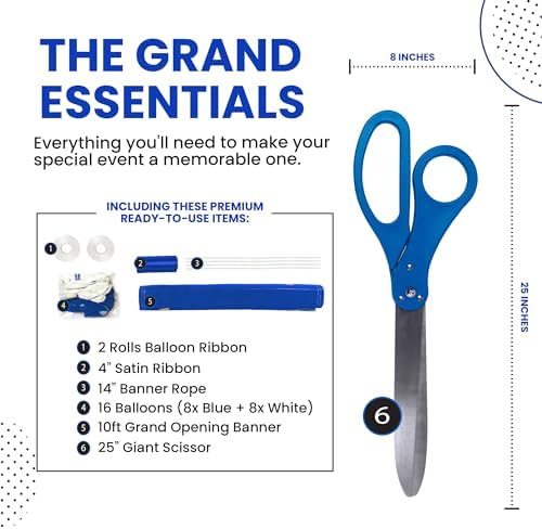 Nashira Ribbon Cutting Ceremony Kit with Giant Scissors Blue White
